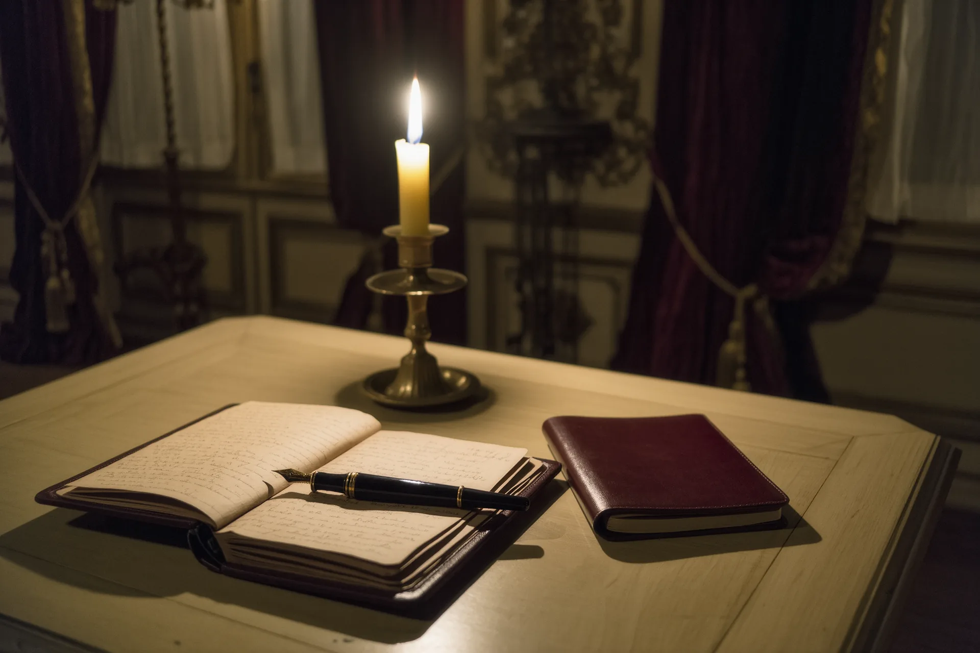 Carte de voyage annotée, carnet en cuir et stylo sur un bureau en bois clair