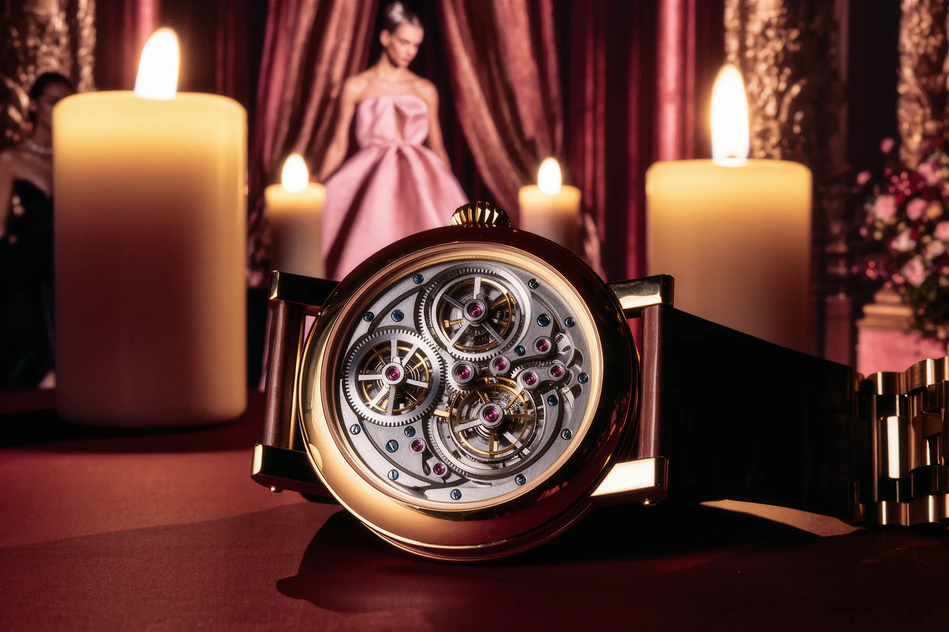 Montre mécanique ouverte laissant apparaître le rotor et les rouages du mouvement automatique.